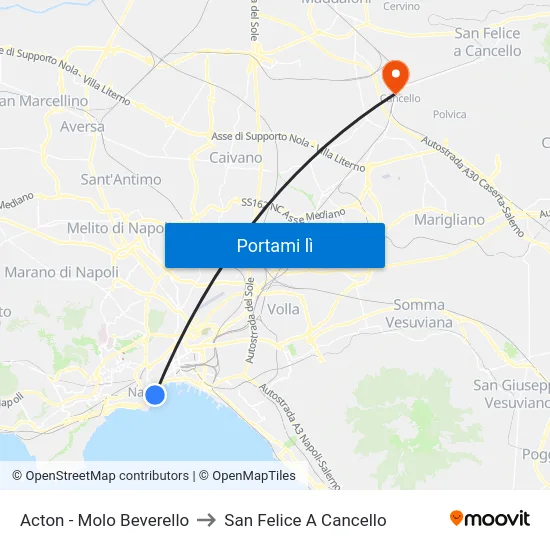 Acton - Molo Beverello to San Felice A Cancello map