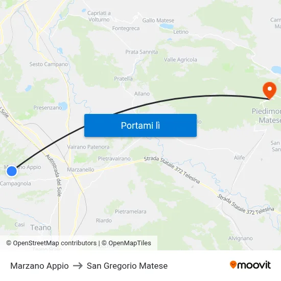 Marzano Appio to San Gregorio Matese map