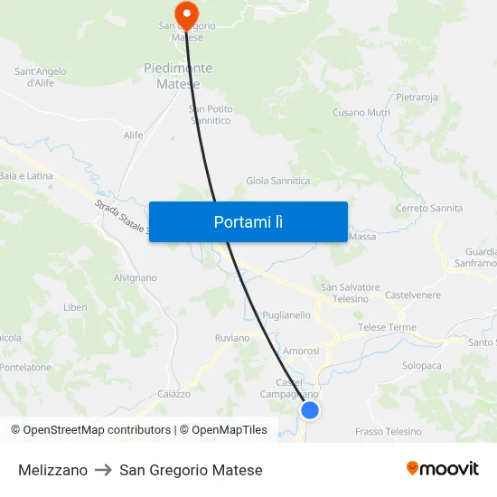 Melizzano to San Gregorio Matese map