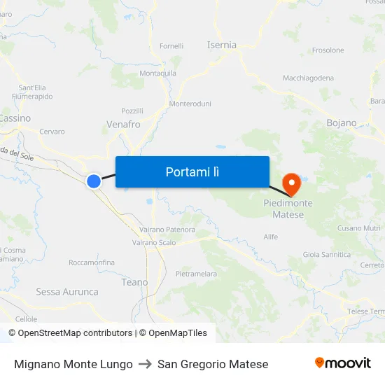 Mignano Monte Lungo to San Gregorio Matese map
