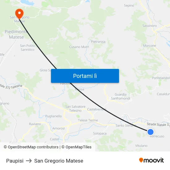 Paupisi to San Gregorio Matese map