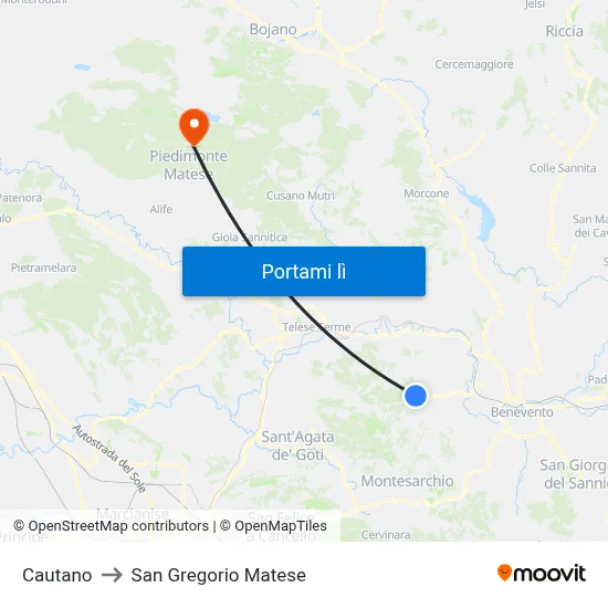 Cautano to San Gregorio Matese map