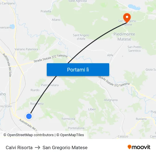 Calvi Risorta to San Gregorio Matese map