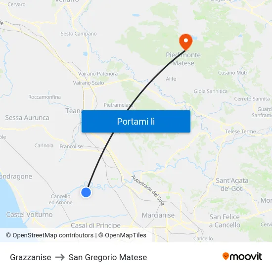 Grazzanise to San Gregorio Matese map