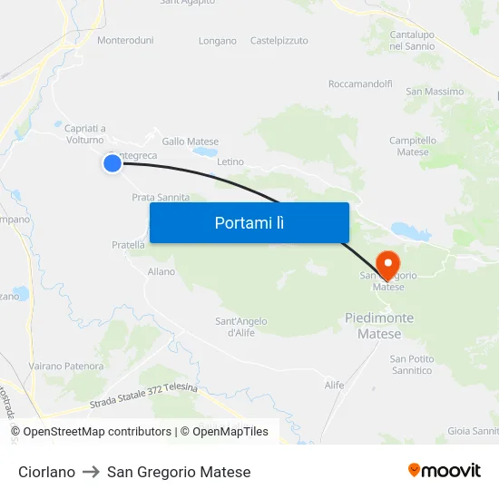 Ciorlano to San Gregorio Matese map