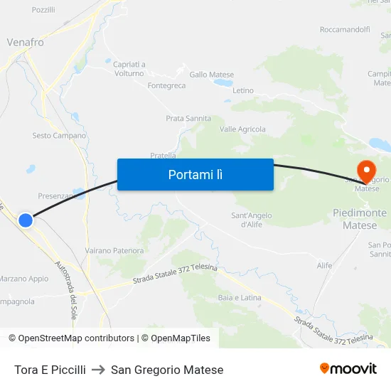 Tora E Piccilli to San Gregorio Matese map