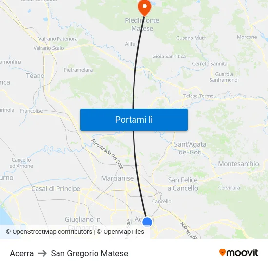 Acerra to San Gregorio Matese map
