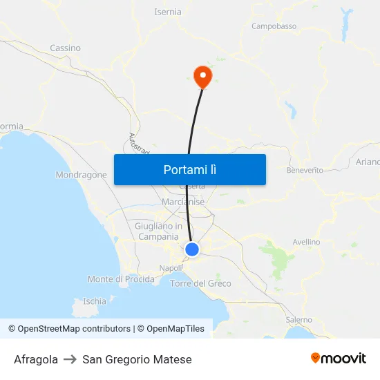 Afragola to San Gregorio Matese map