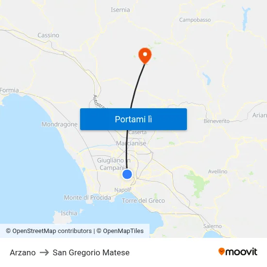 Arzano to San Gregorio Matese map