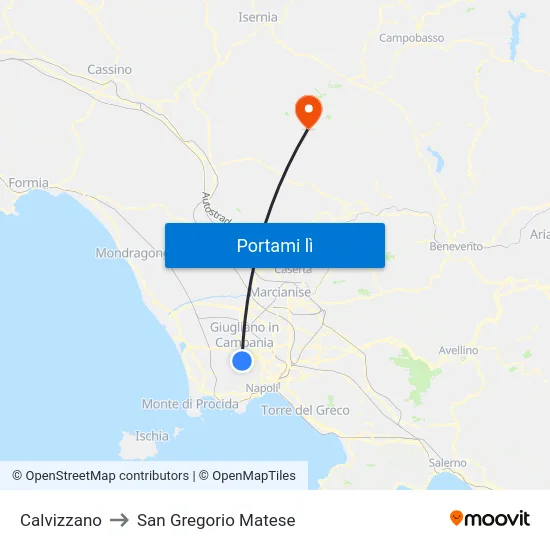 Calvizzano to San Gregorio Matese map