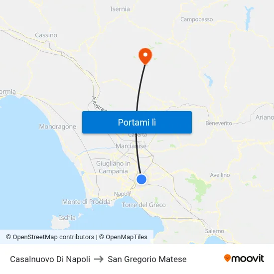 Casalnuovo Di Napoli to San Gregorio Matese map