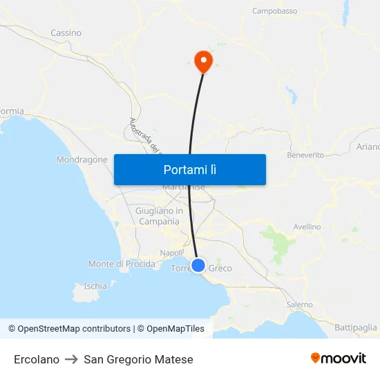 Ercolano to San Gregorio Matese map