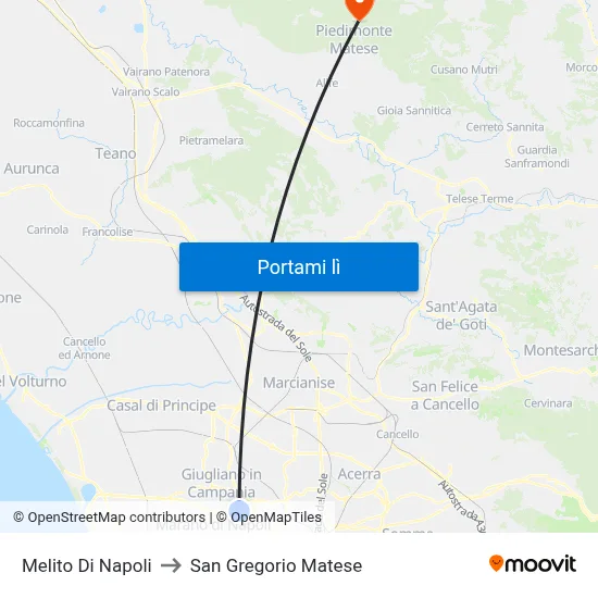 Melito Di Napoli to San Gregorio Matese map