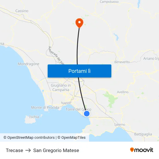 Trecase to San Gregorio Matese map
