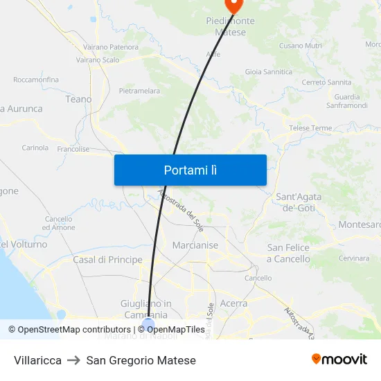 Villaricca to San Gregorio Matese map
