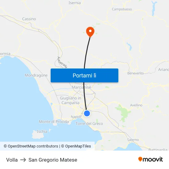 Volla to San Gregorio Matese map