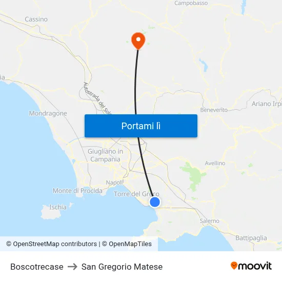 Boscotrecase to San Gregorio Matese map