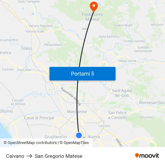 Caivano to San Gregorio Matese map