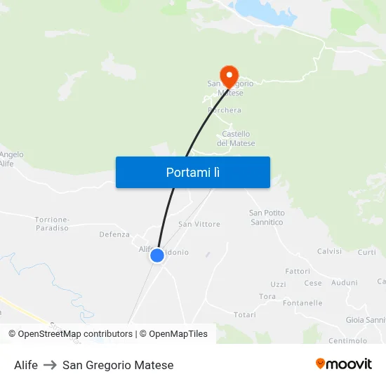 Alife to San Gregorio Matese map