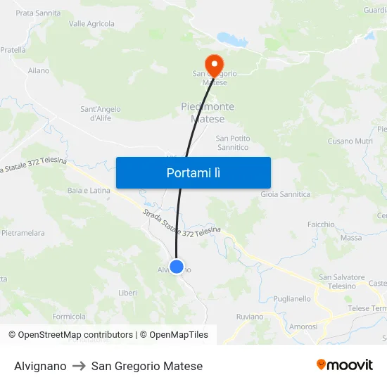 Alvignano to San Gregorio Matese map