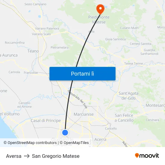 Aversa to San Gregorio Matese map