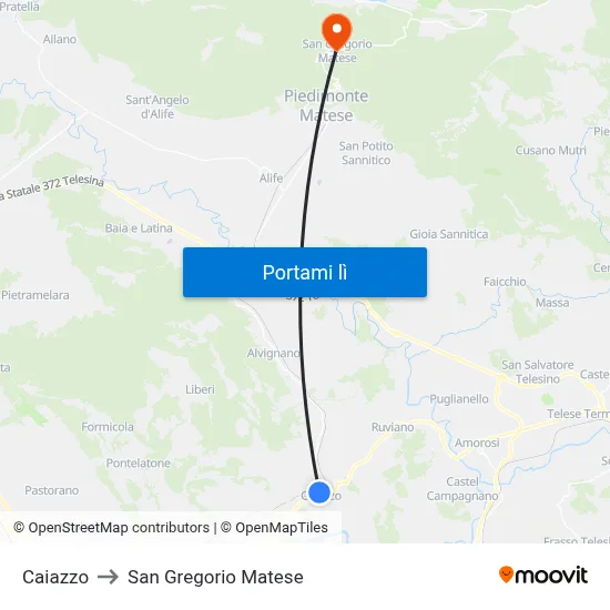 Caiazzo to San Gregorio Matese map