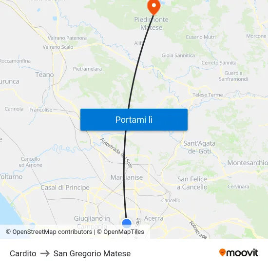 Cardito to San Gregorio Matese map