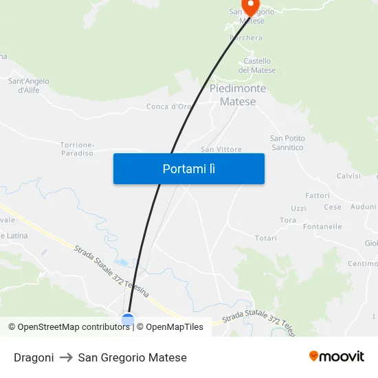 Dragoni to San Gregorio Matese map