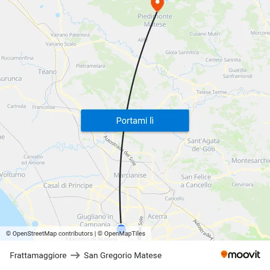 Frattamaggiore to San Gregorio Matese map