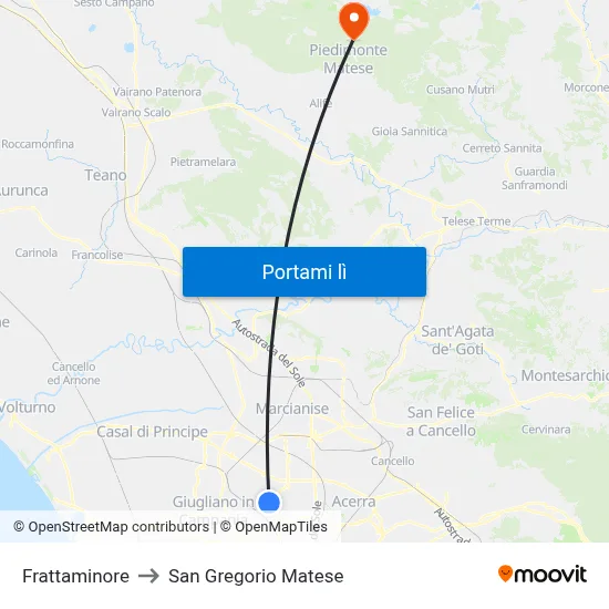 Frattaminore to San Gregorio Matese map