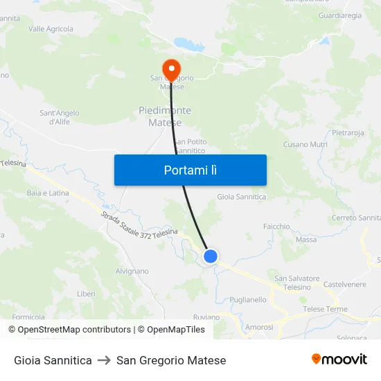 Gioia Sannitica to San Gregorio Matese map
