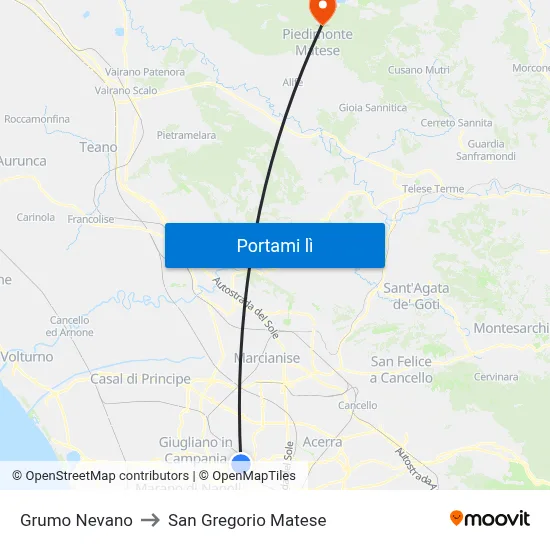 Grumo Nevano to San Gregorio Matese map