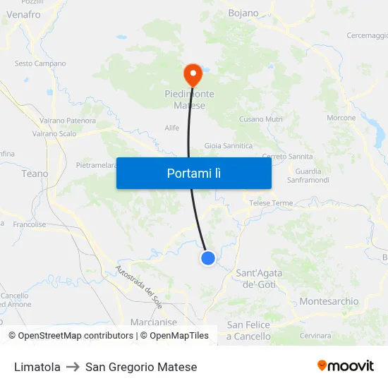 Limatola to San Gregorio Matese map