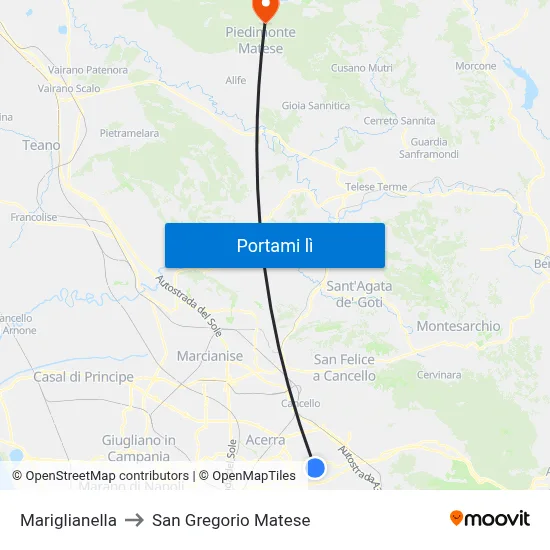 Mariglianella to San Gregorio Matese map