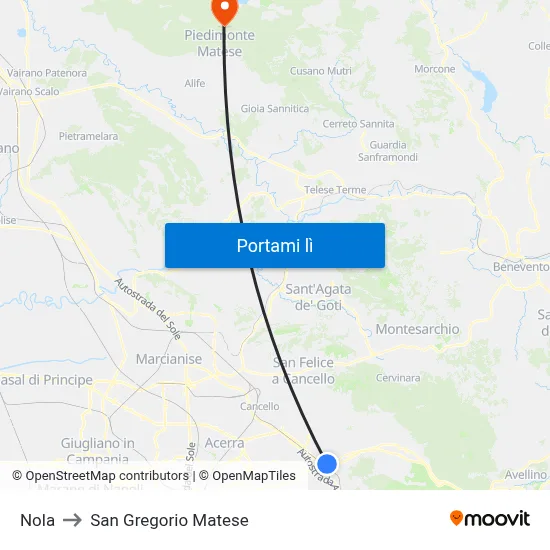 Nola to San Gregorio Matese map