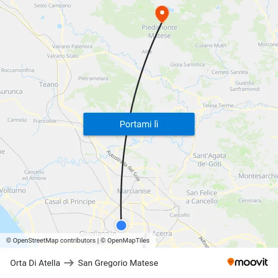 Orta Di Atella to San Gregorio Matese map