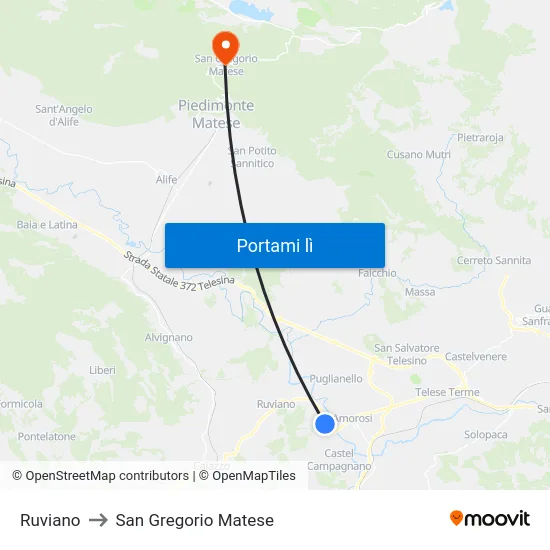 Ruviano to San Gregorio Matese map