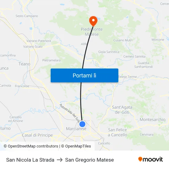 San Nicola La Strada to San Gregorio Matese map