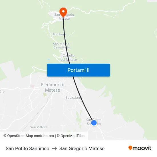 San Potito Sannitico to San Gregorio Matese map