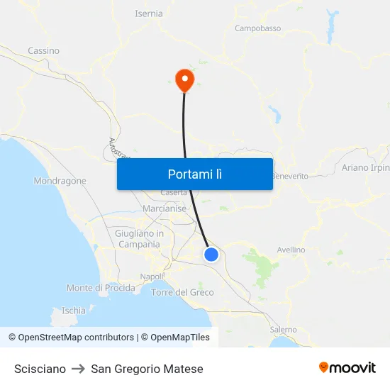 Scisciano to San Gregorio Matese map