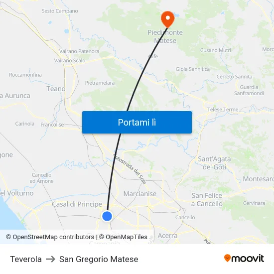 Teverola to San Gregorio Matese map
