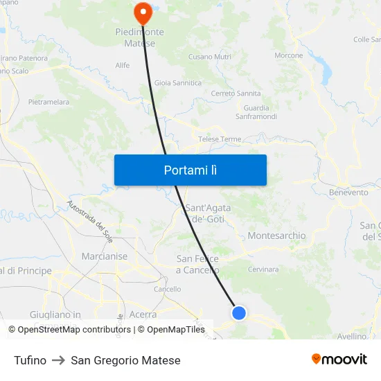 Tufino to San Gregorio Matese map