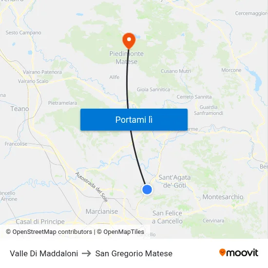 Valle Di Maddaloni to San Gregorio Matese map