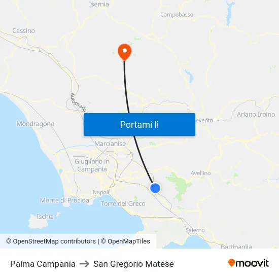 Palma Campania to San Gregorio Matese map