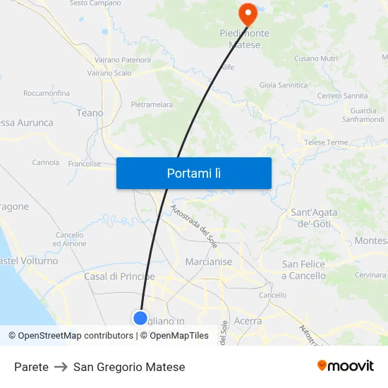 Parete to San Gregorio Matese map