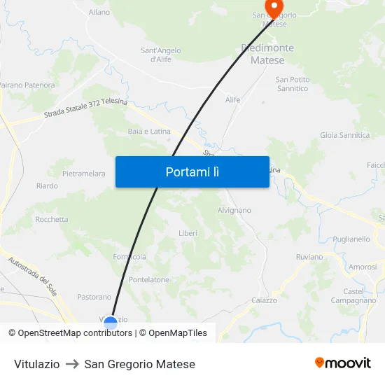 Vitulazio to San Gregorio Matese map