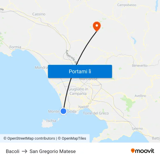 Bacoli to San Gregorio Matese map