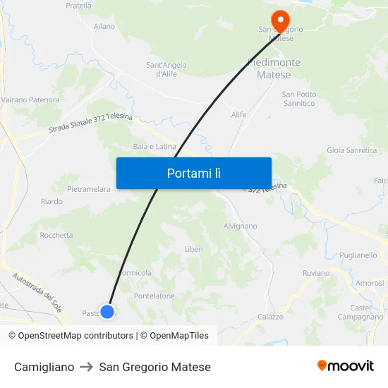 Camigliano to San Gregorio Matese map