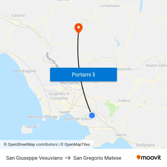 San Giuseppe Vesuviano to San Gregorio Matese map