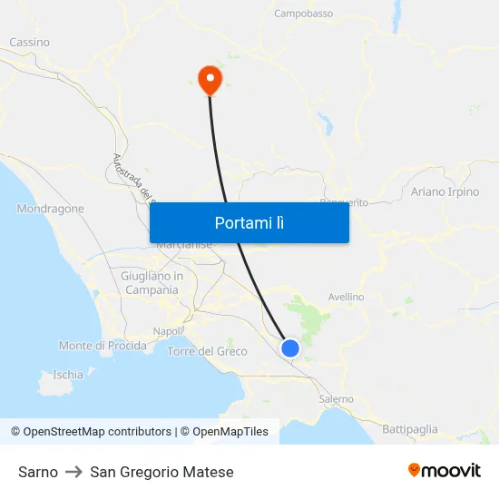 Sarno to San Gregorio Matese map